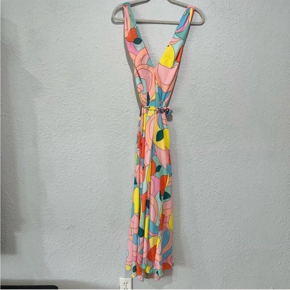 Modern Lemon-Print Dress: Staud Kai Halter Midi Dress Retro Vibe Large NEW - Picture 8 of 10